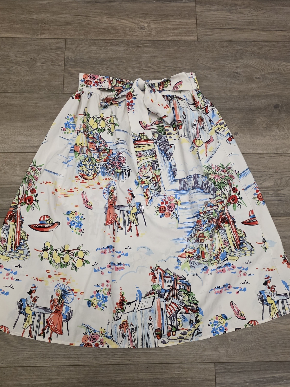 Her Destiny Mediterranean Scenic Print Midi Skirt Size Large